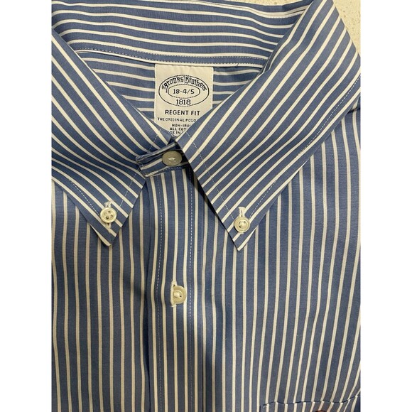 Brooks Brothers Regent Shirt Non Iron Mens 18 4/5 Blue Striped Button Down - Picture 1 of 5